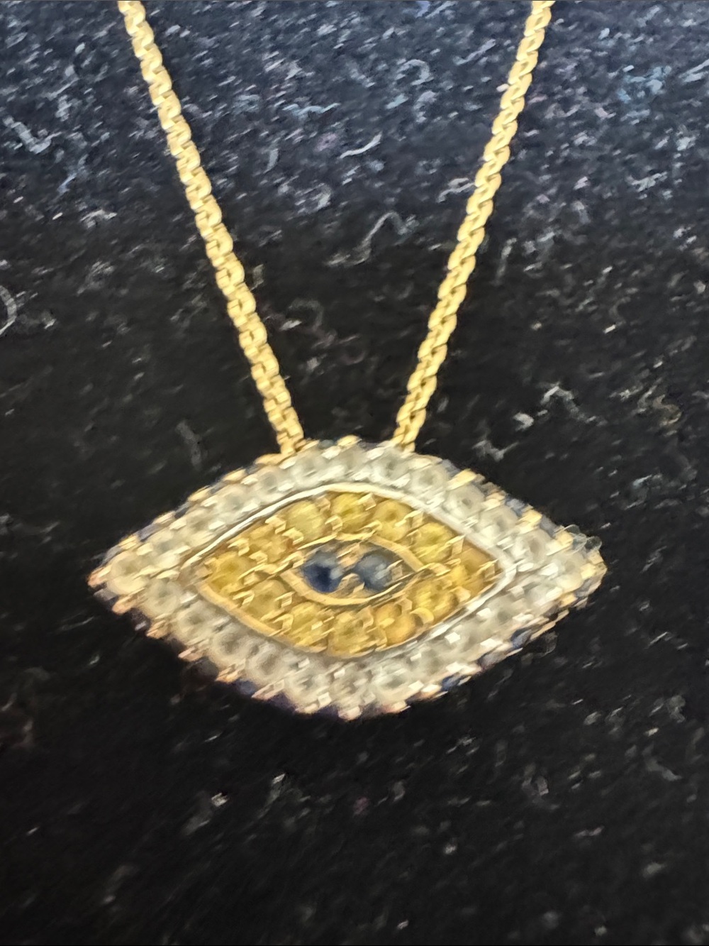 14K Gold Evil Eye Necklace with diamond and blue Sapphire stones - Picture 5 of 13